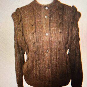 Lancaster Women Vintage Mohair Sweater Brown Snaps SZ 12 Link Cable knit